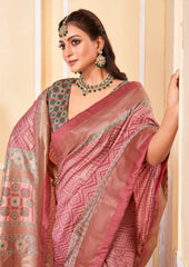 Dusty Pink Tussar Silk Bandhani Print Saree