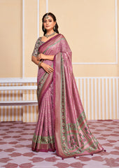 Tulip Pink Tussar Silk Bandhani Print Saree