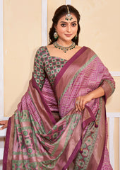 Tulip Pink Tussar Silk Bandhani Print Saree