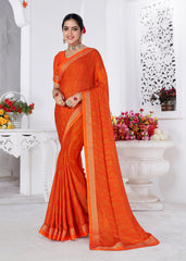 Deep Orange Moss Chiffon Bandhani Print Saree