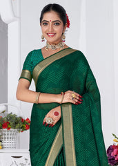 Teal Moss Chiffon Bandhani Print Saree