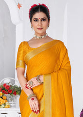 Orange Moss Chiffon Bandhani Print Saree