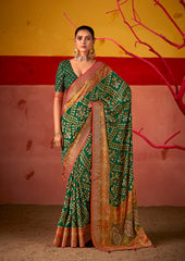 Bottle Green Silk Patola Print Saree