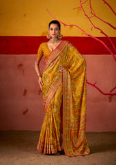 Tahiti Gold Silk Patola Print Saree