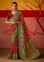 Red Wine Silk Patola Print Saree