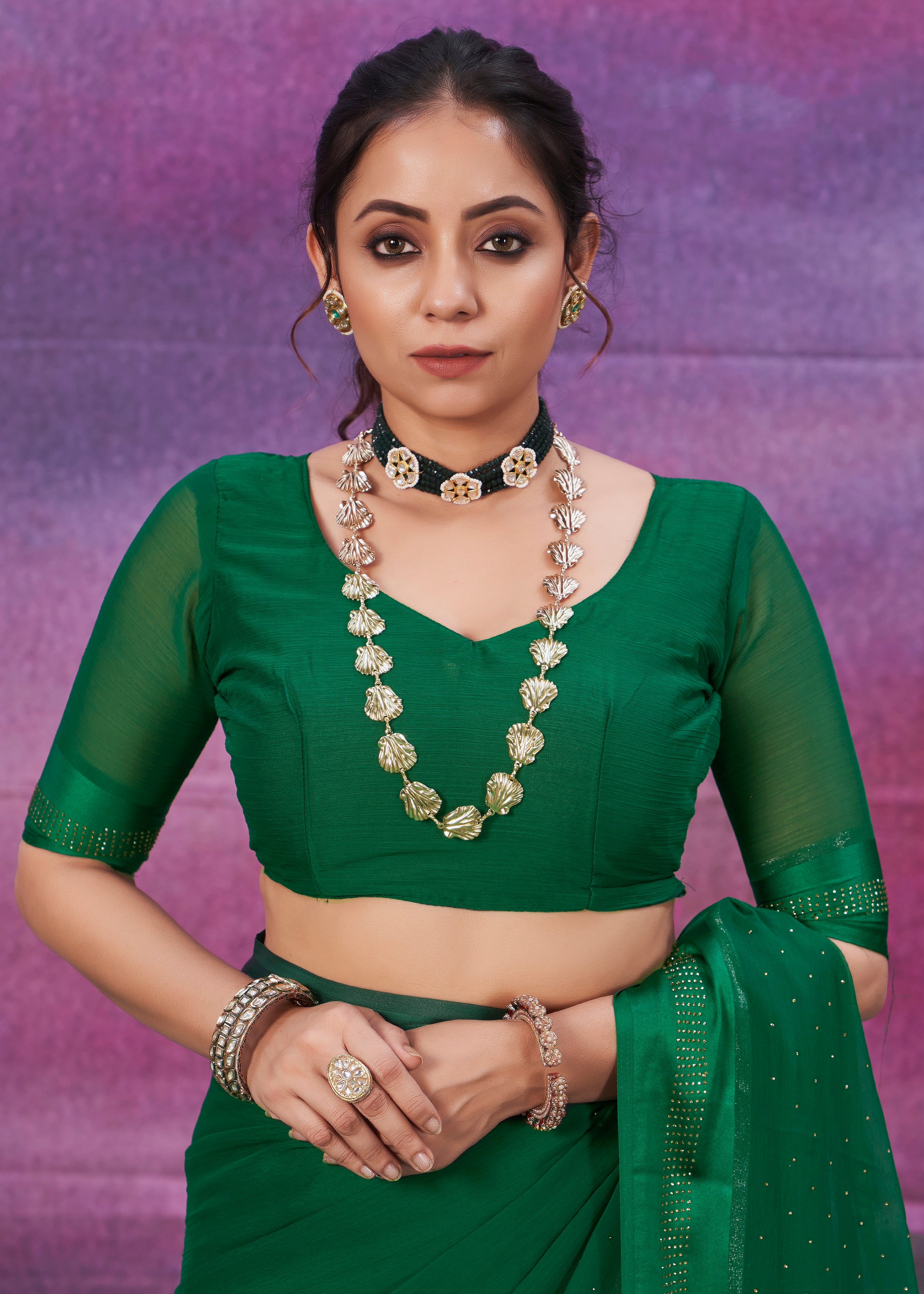 Sherwood Green Chiffon Swarovski Saree