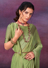 Khaki Green Chiffon Swarovski Saree