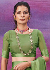 Khaki Green Chiffon Swarovski Saree