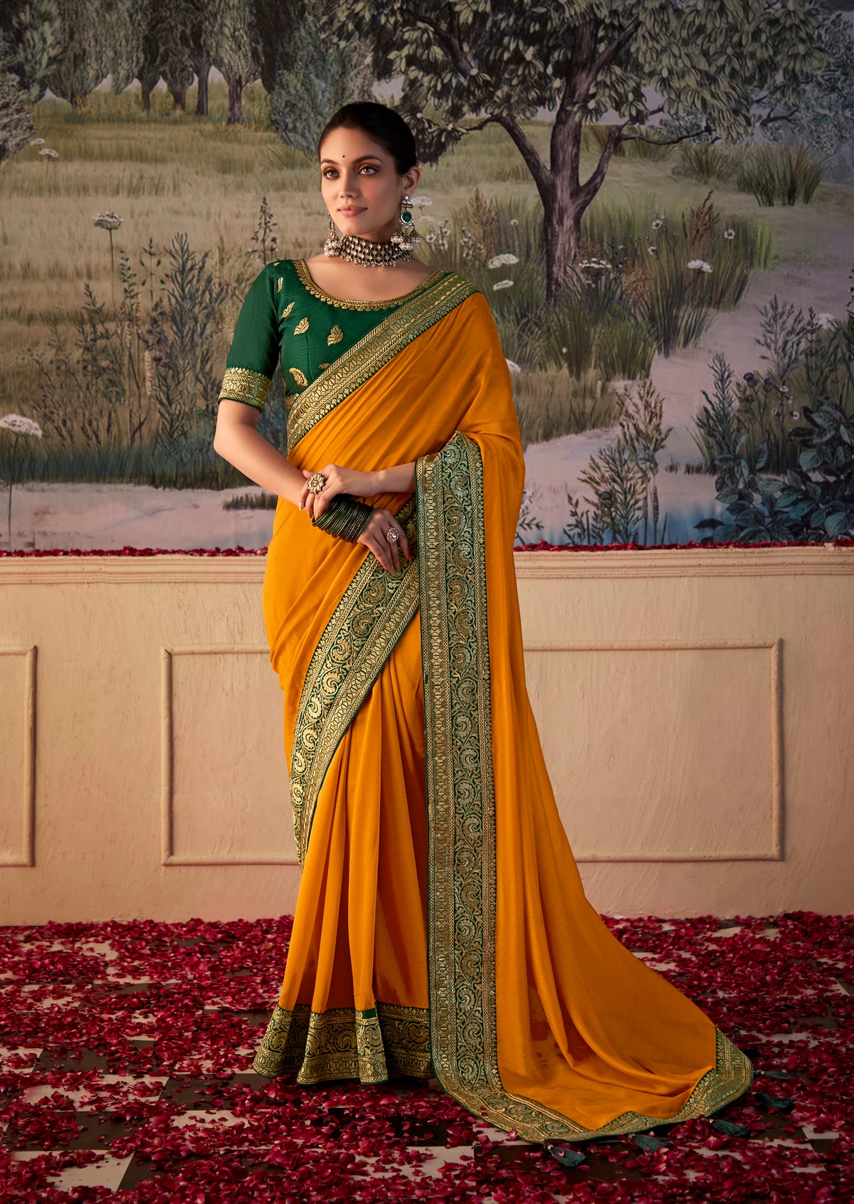 Tahiti Gold Vichitra Gota Patti Saree