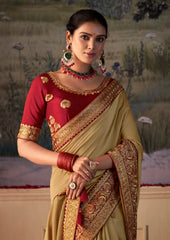 Sandy Brown Vichitra Gota Patti Saree