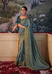 Steel Grey Vichitra Gota Patti Saree