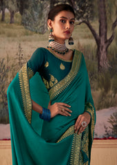 Teal Green Vichitra Gota Patti Saree