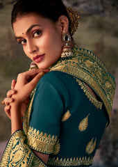 Teal Green Vichitra Gota Patti Saree