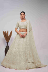 Ivory Net Sequins Cut Dana Work Lehenga Choli