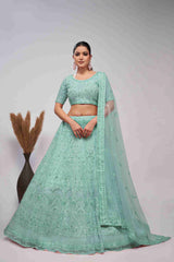 Sea Green Net Sequins Embroidered Lehenga Choli