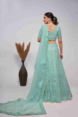 Sea Green Net Sequins Embroidered Lehenga Choli