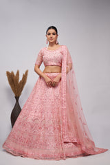 Pink Net Sequins Embroidered Lehenga Choli