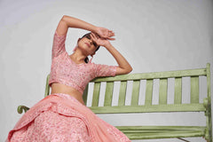 Pink Net Sequins Embroidered Lehenga Choli