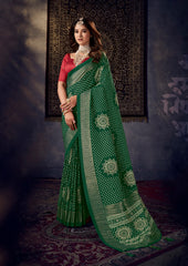 Green Tussar Silk Crush Bandhani Print Saree