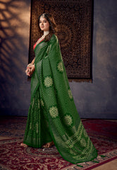 Green Tussar Silk Crush Bandhani Print Saree