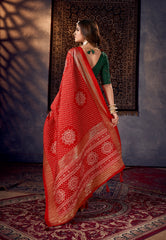 Lava Red Tussar Silk Crush Bandhani Print Saree