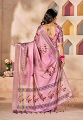 Dusty Pink Dola Silk Floral Print Saree