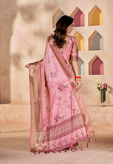 Dull Pink Dola Silk Floral Print Saree