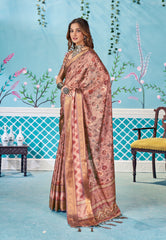 Pinkish Tan Dola Silk Floral Print Saree