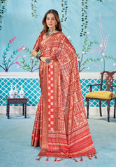 Dusty Pink Dola Silk Block Print Saree