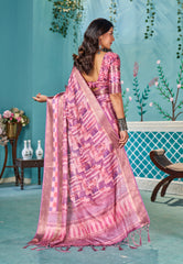 Purple Pink Dola Silk Abstract Print Saree