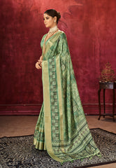 Slate Green Dola Silk Floral Print Saree