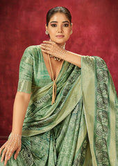 Slate Green Dola Silk Floral Print Saree