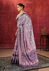 Dusky Purple Dola Silk Block Print Saree