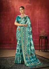 Sea Green Dola Silk Abstract Print Saree