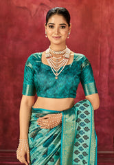 Sea Green Dola Silk Abstract Print Saree