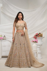 Golden Net Thread Embroidered Lehenga Choli