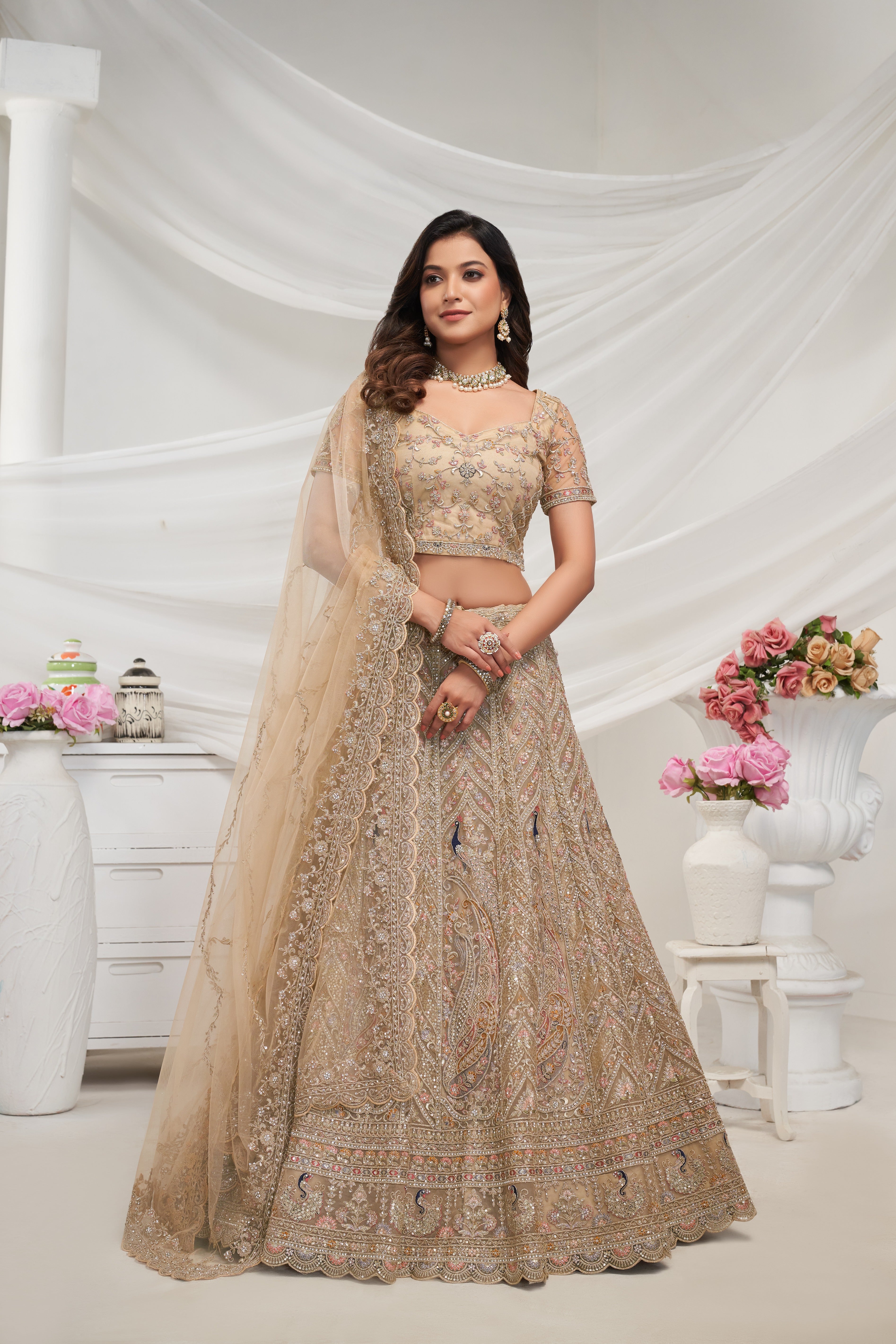 Golden Net Thread Embroidered Lehenga Choli