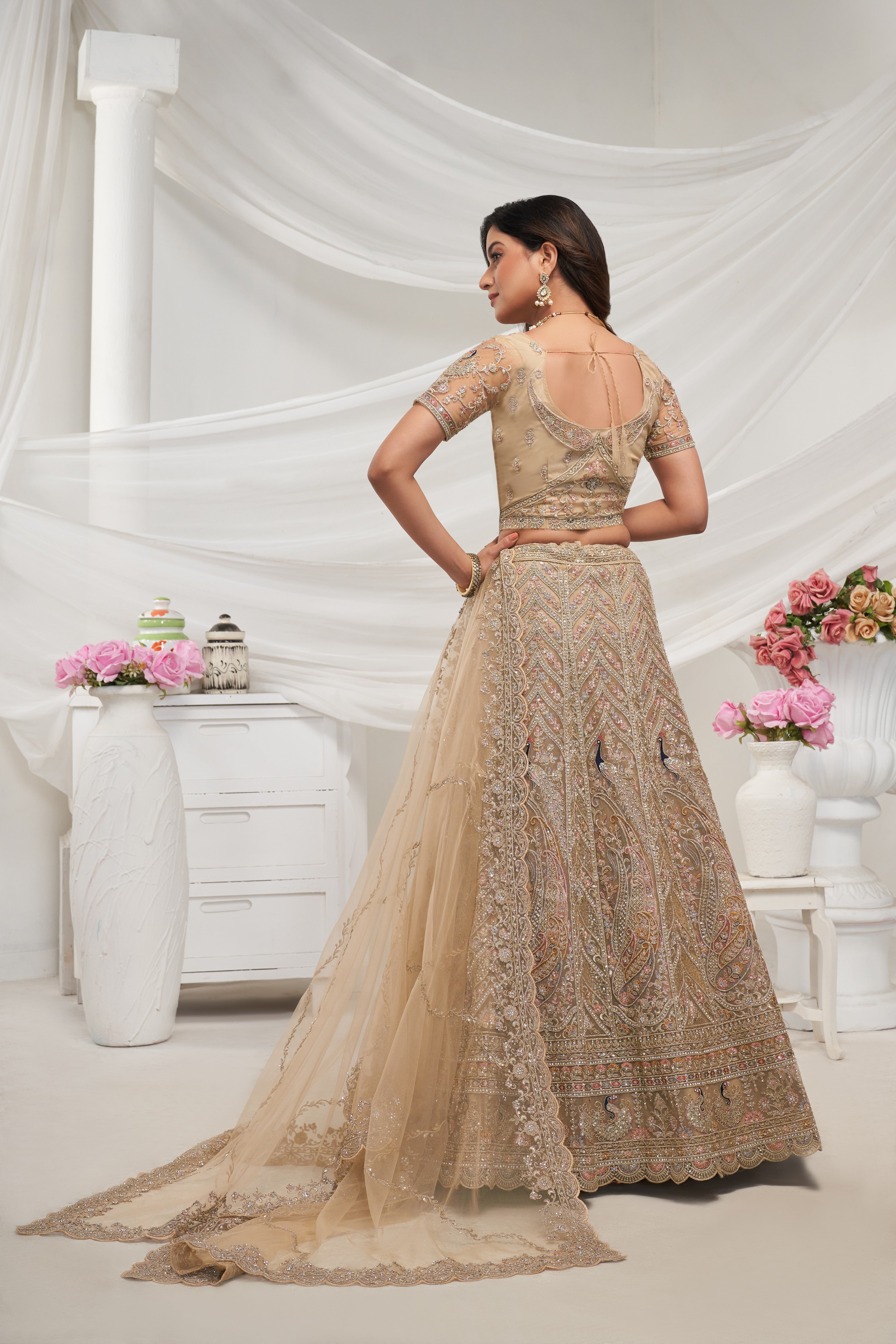 Golden Net Thread Embroidered Lehenga Choli