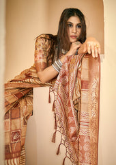 Persian Orange Dola Silk Block Print Saree