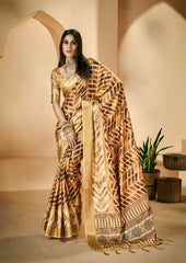 Burly Wood Dola Silk Zigzag Print Saree