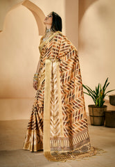 Burly Wood Dola Silk Zigzag Print Saree