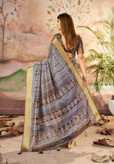 Dull Brown Dola Silk Paisley Print Saree