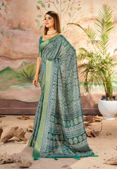 Mineral Green Dola Silk Paisley Print Saree