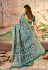 Mineral Green Dola Silk Paisley Print Saree