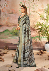 Carbon Grey Dola Silk Paisley Print Saree