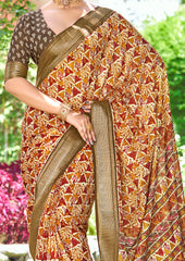 Multi Kalamkari Silk Geometric Print Saree