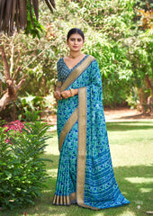 Sea Green Kalamkari Silk Geometric Print Saree