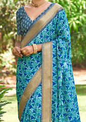 Sea Green Kalamkari Silk Geometric Print Saree