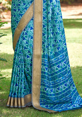 Sea Green Kalamkari Silk Geometric Print Saree