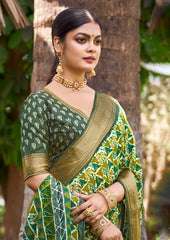 Light Green Kalamkari Silk Geometric Print Saree